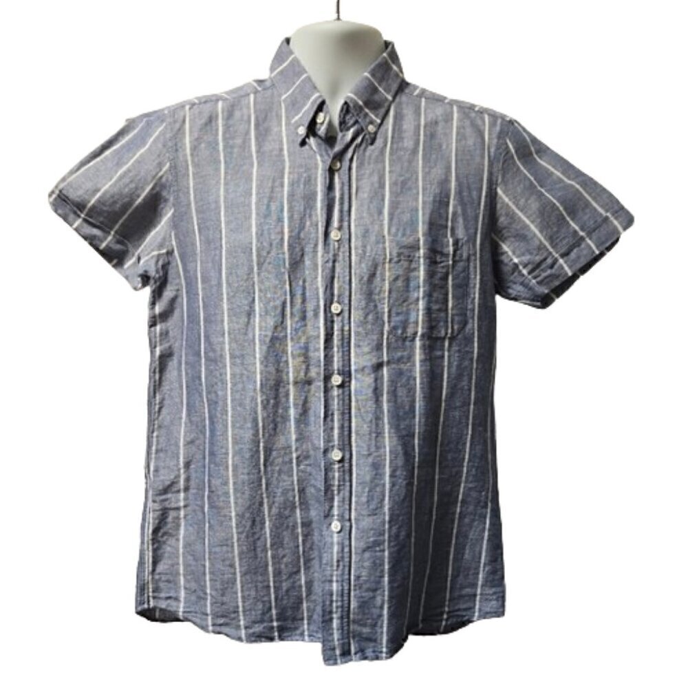 Far Afield Blue Striped Linen Short Sleeve Shirt
